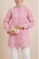 Yakası Ve Kolu Dantelli Top Düğmeli Astarlı Gömlek  -Pembe