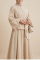 Tek Düğmeli Kuşaklı Etekliİkili Takım -Bej