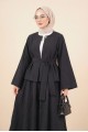 Tek Düğmeli Kuşaklı Etekliİkili Takım -Siyah