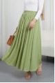 Beli Lastikli Astarlı Uzun Gofre Etek -A.Yeşil