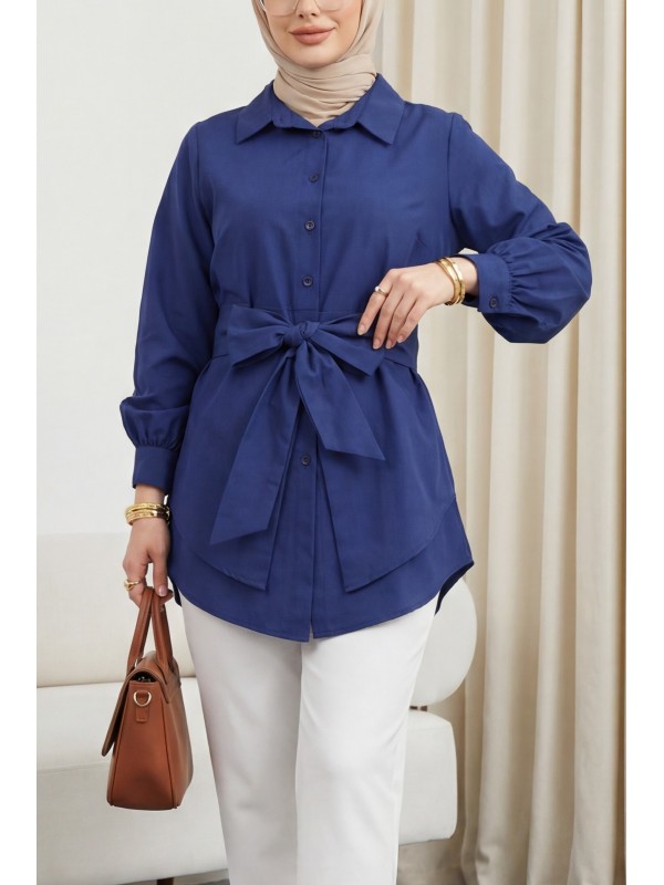 Kendinden Kuşaklı Poplin Tunik -Laci