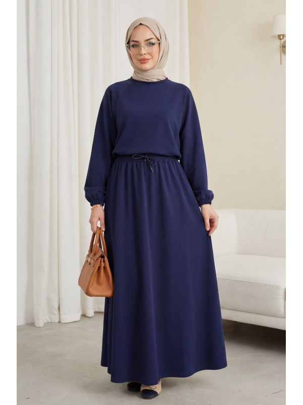 Yuvarlak Yaka Yarasa Kol Beli Lastikli Etekli Oyşo Takım  -Laci