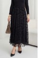 Beli Lastikli Flog Baskılı Astarlı Tül Etek -Siyah