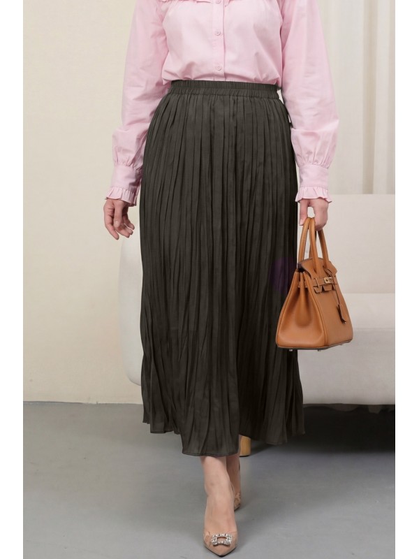 Beli Lastikli Kraş Etek   -K. Kahve