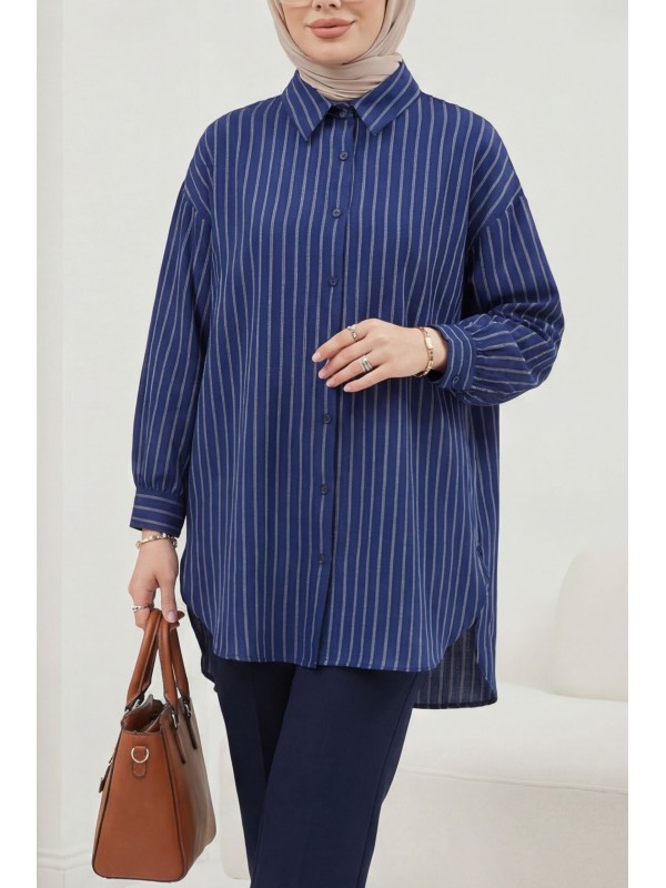 Çizgili Yırtmaçlı Salaş Linda Gömlek -Laci