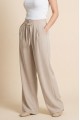 Beli Bağcıklı Çift Düğmeli Yüksek Bel Tensel Pantolon  -Taş