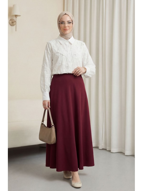 Çiçek Nakışlı Fistolu Düğmeli Mira Gömlek -Beyaz