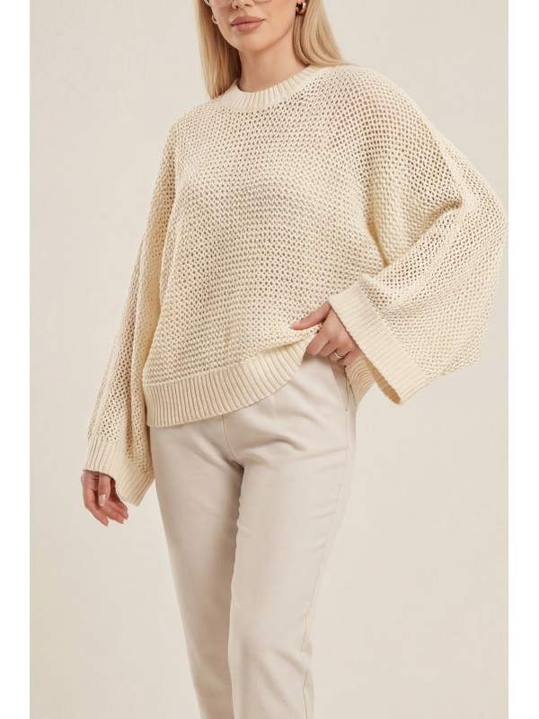 Yarasa Kol Ajurlu Triko Kazak -Krem