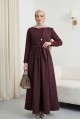 Beli Bağlamalı Lastikli Yelek Detaylı Cupra Elbise -Mürdüm