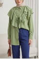 Pelerin Detaylı Düğmeli Oval Kesim Poplin Tunik -Çağla Y.