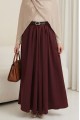 Tokalı Kemerli Piliseli Yan Cepli Fermuarlı Tivil Etek -Bordo