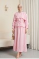 Pelerin Detaylı Beli Bağlamalı Etekli Cupra Takım  -Pembe