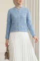 Düğmeli Desenli Ajurlu Triko Hırka  -Buz Mavi
