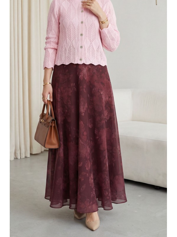 Yaprak Desenli Ajurlu Triko Hırka   -Pembe