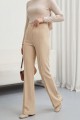 Düğmeli Beli Lastikli Likralı Palazzo Pantolon  -Bej