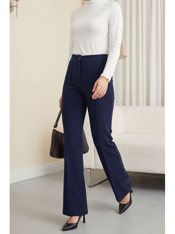 Düğmeli Beli Lastikli Likralı Palazzo Pantolon  -Laci