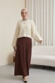 Yuvarlak Yaka Yarasa Kol Ajurlu Triko Kazak -Krem