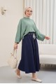 Yarım Boğazlı Yarasa Kol Etek Üstü Triko Kazak   -Mint