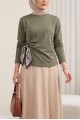 Yandan Fularlı Bağlama Detaylı Oyşo Bluz -Haki