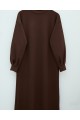 Yuvarlak Yaka Uzun Oysh Elbise -Kahve