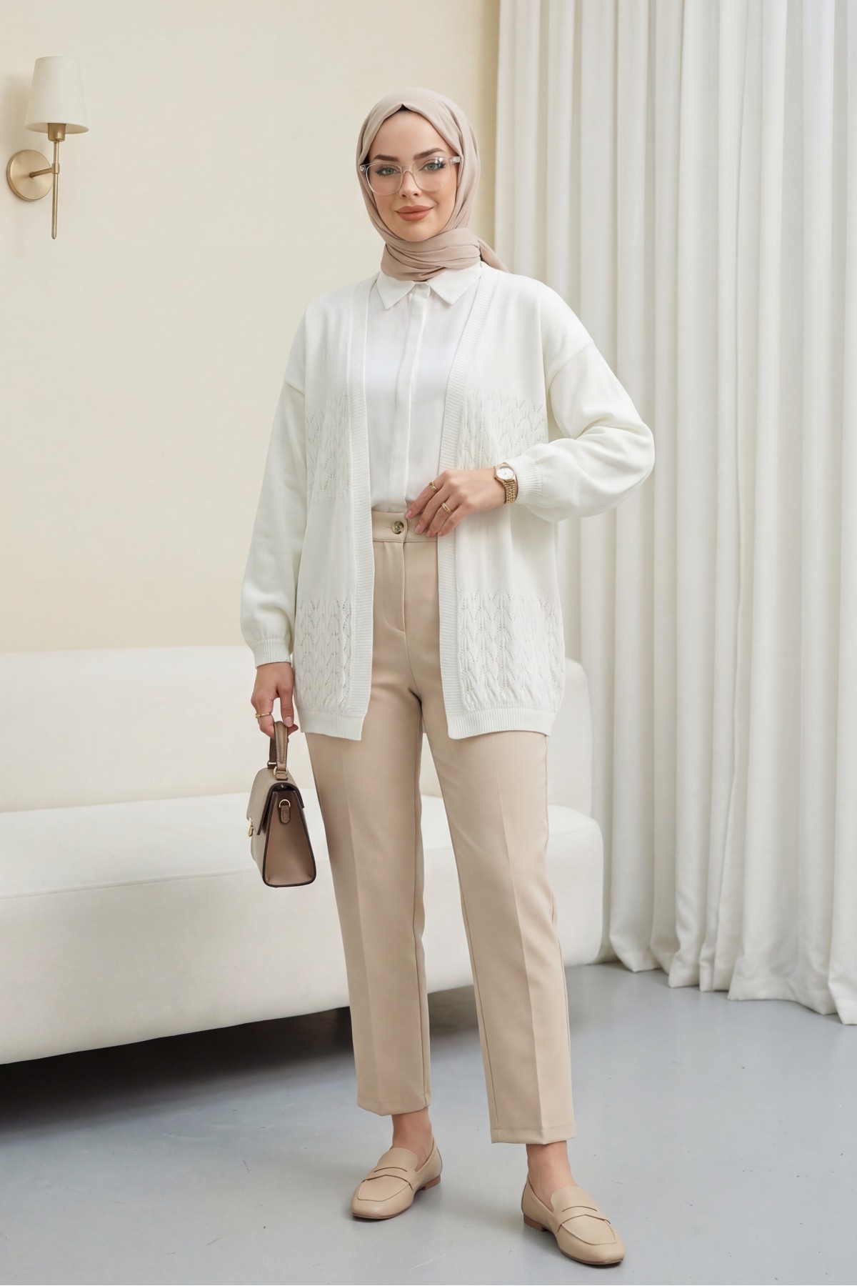 Araboy Ajurlu Triko Hırka -Ekru