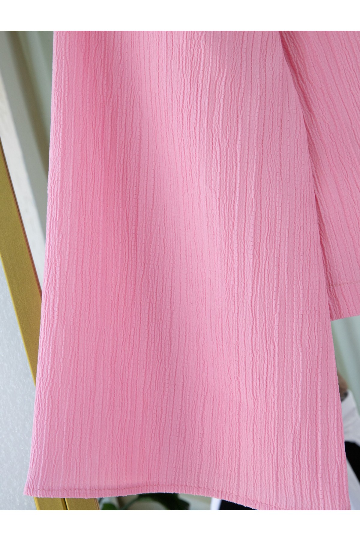 Önü Bağlamalı Etekli Krinkıl Takım   -Pembe