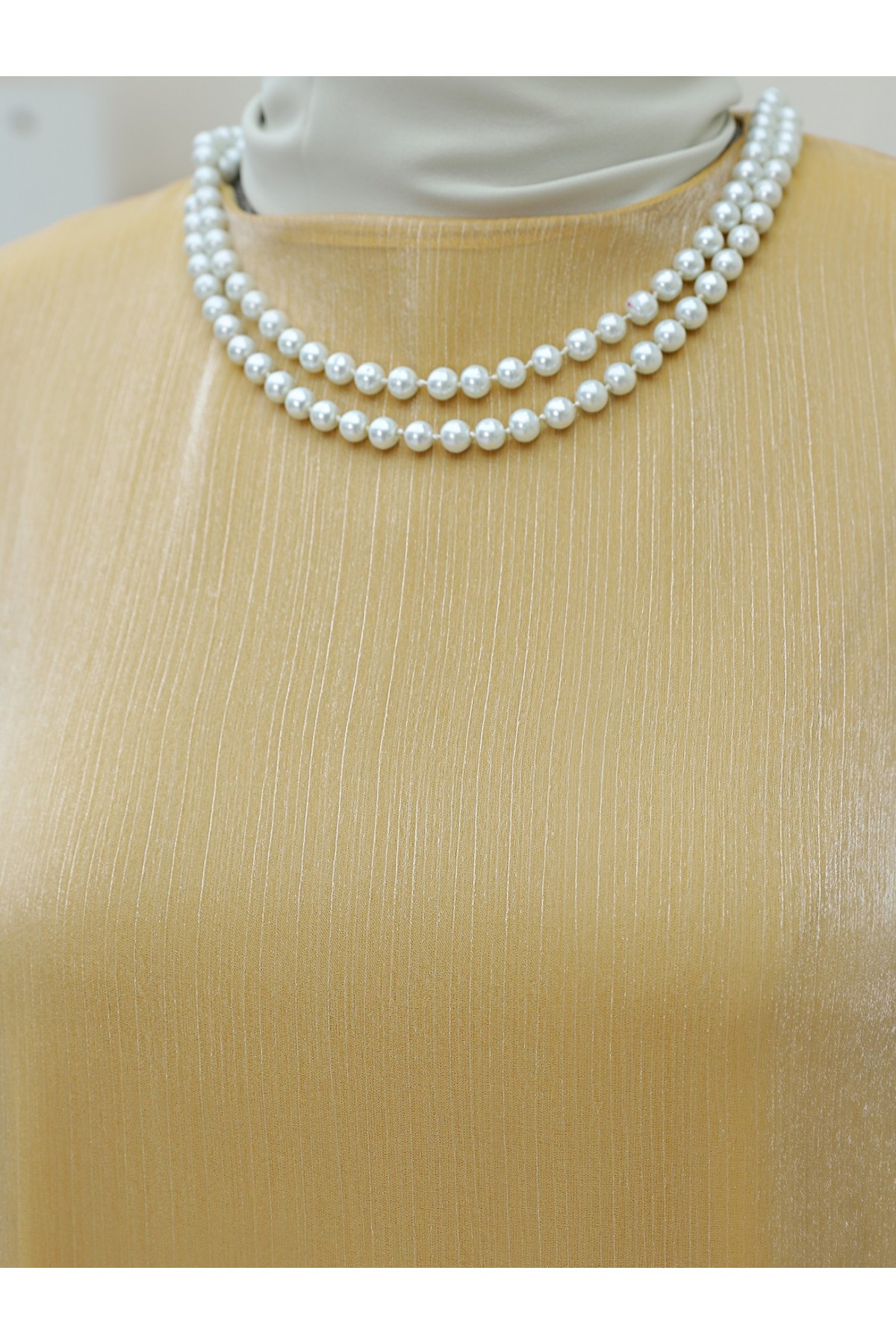 Kolu Bağcıklı Eteği Parçalı Janjan Elbise -Somon