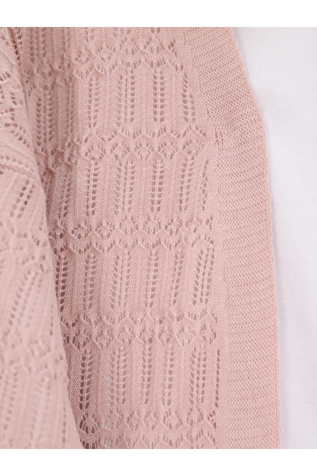 Ajurlu  Desenli Baharlık Hırka  -Pudra