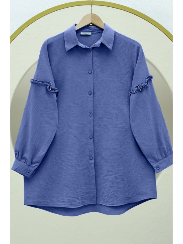 Kolları Taşlı Fırfırlı Salaş Ayrobin Tunik  -İndigo