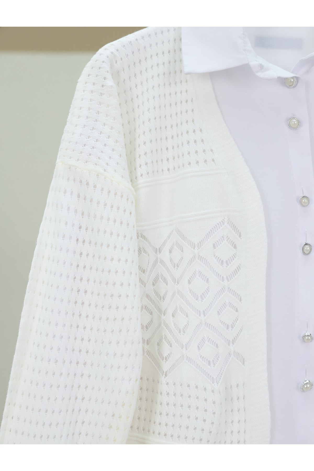 Ajurlu Mevsimlik Triko Hırka  -Ekru