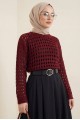 Kayık Yaka Ajurlu Triko Kazak -Bordo