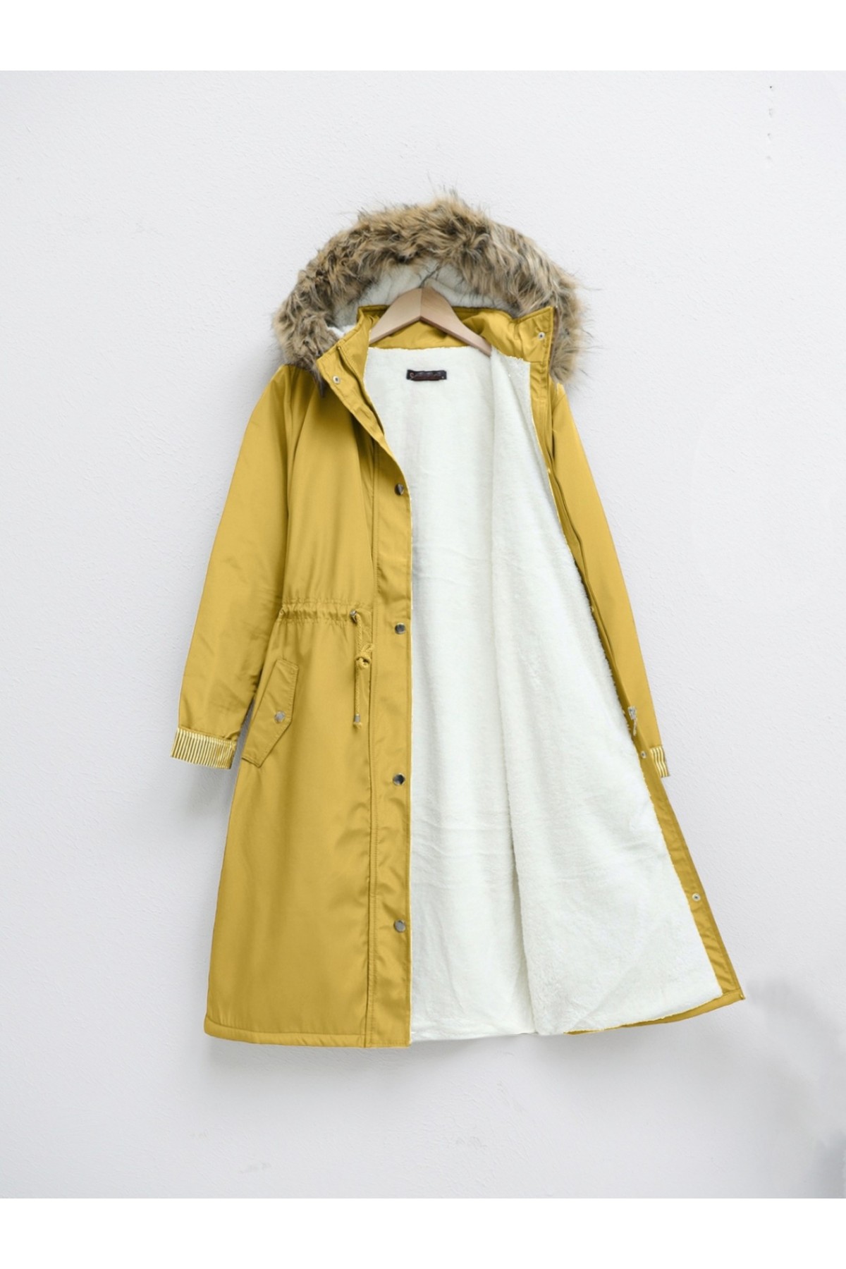 İçi Pelüş Çıkma Ķapşonlu Bondig Mont  -Sarı