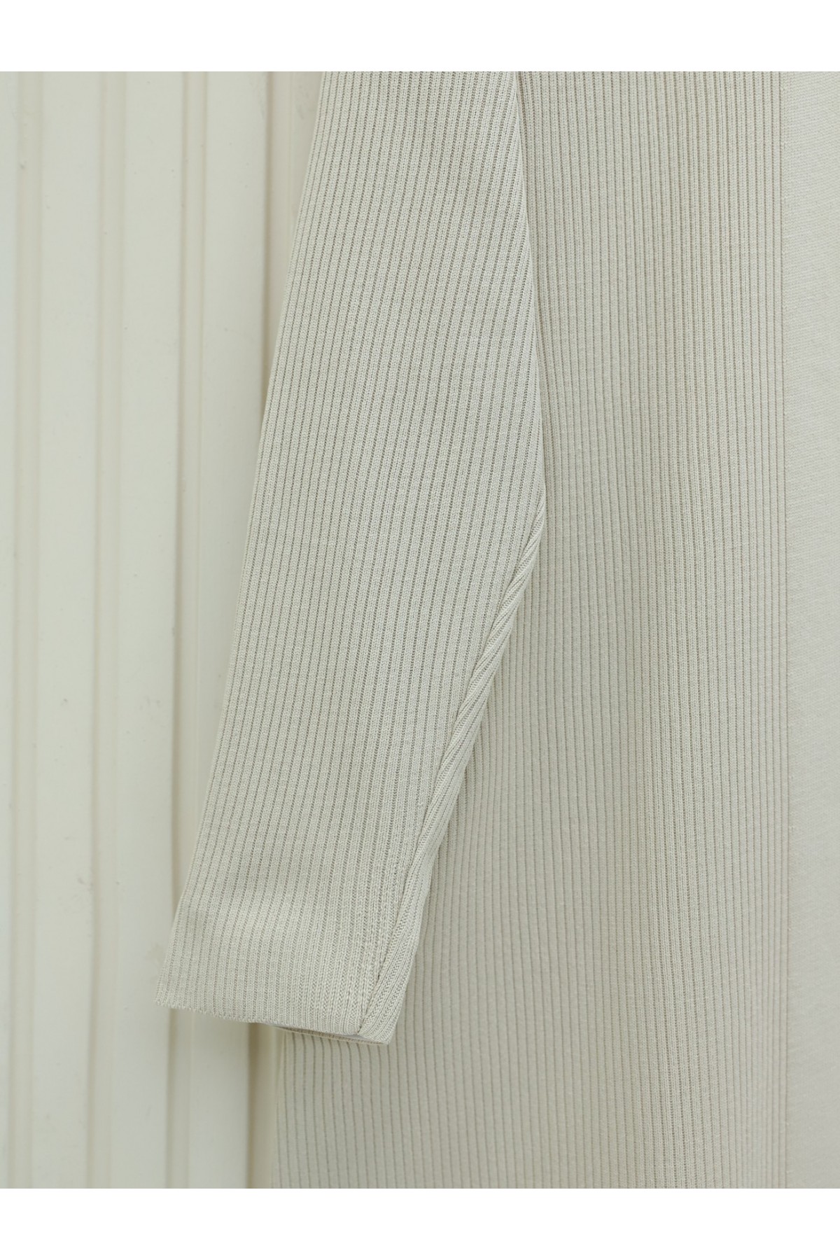 Yanları Yırtmaçlı Fitilli Uzun Triko Hırka -Taş