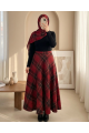 Ekose Desenli Yanı Fermuarlı  Kaşe Çan Etek -Bordo