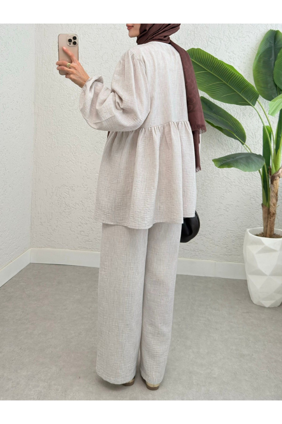 Önü Bağlamalı Parçalı Kolu Lastikli Takım  -Taş