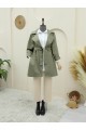 Bolero Detaylı Düğmeli Ara Boy Trençkot -Haki