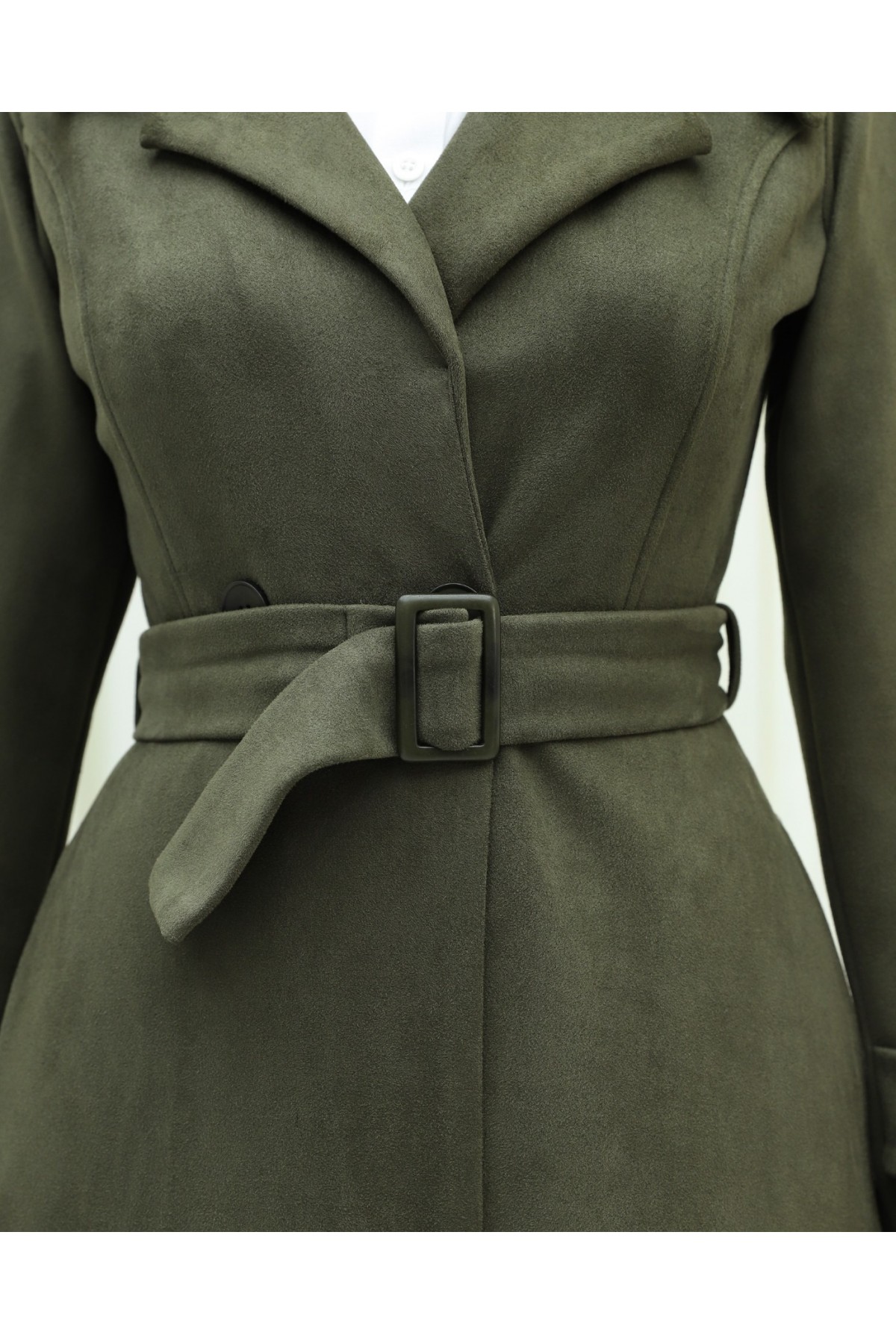 Beli Kemerli Cepli Süet Kap -Haki