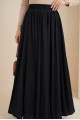 Beli Lastikli Astarlı Uzun Gofre Etek -Siyah