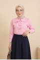 Bebe Yaka Kurdele Detaylı Gömlek     -Pembe
