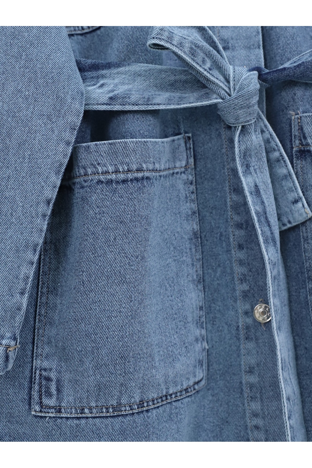 Beli Bağcıklı Torba Cepli Kot Takım -Buz Mavi