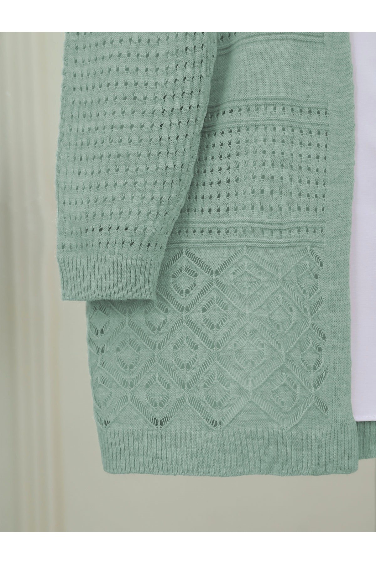 Ajurlu Mevsimlik Triko Hırka  -Mint