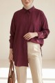 Düğmeli Salaş Viskon Gömlek -Bordo