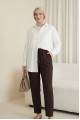 Düğmeli Salaş Viskon Gömlek -Beyaz