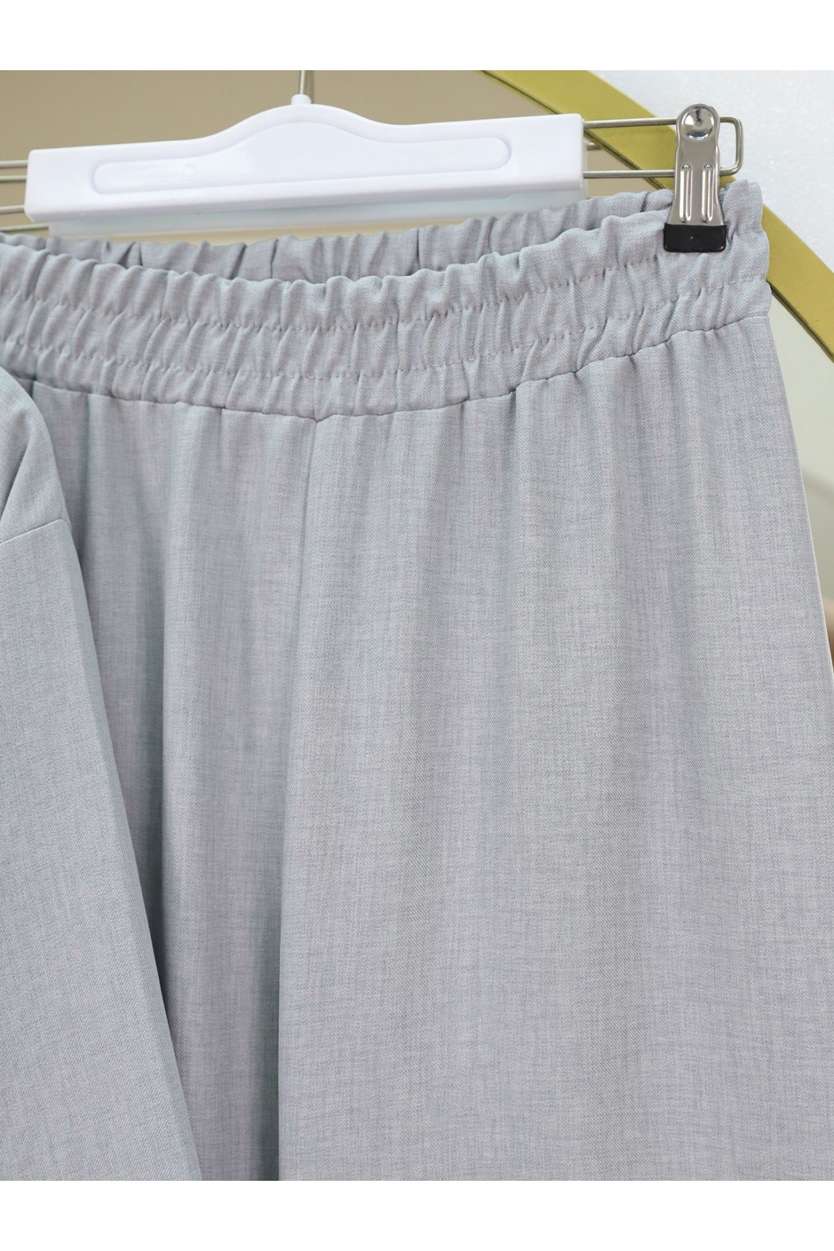 Önden Bağlamalı Pantolonlu Kimono Takım         -Açık Gri