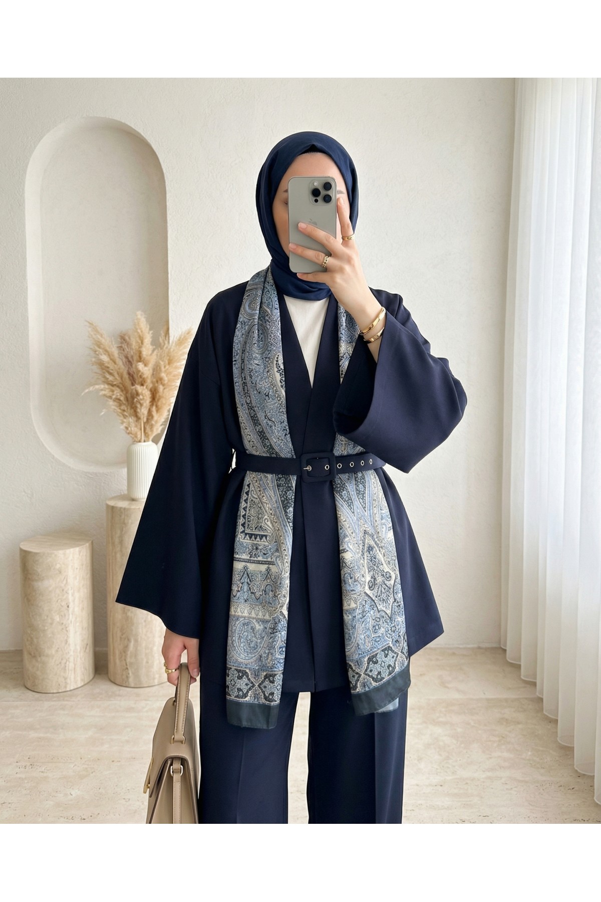 Kemerli Pantolonlu Kimono Takım  -Laci