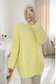 Petek Desen Kışlık Salaş Triko Kazak             -Açık Sarı