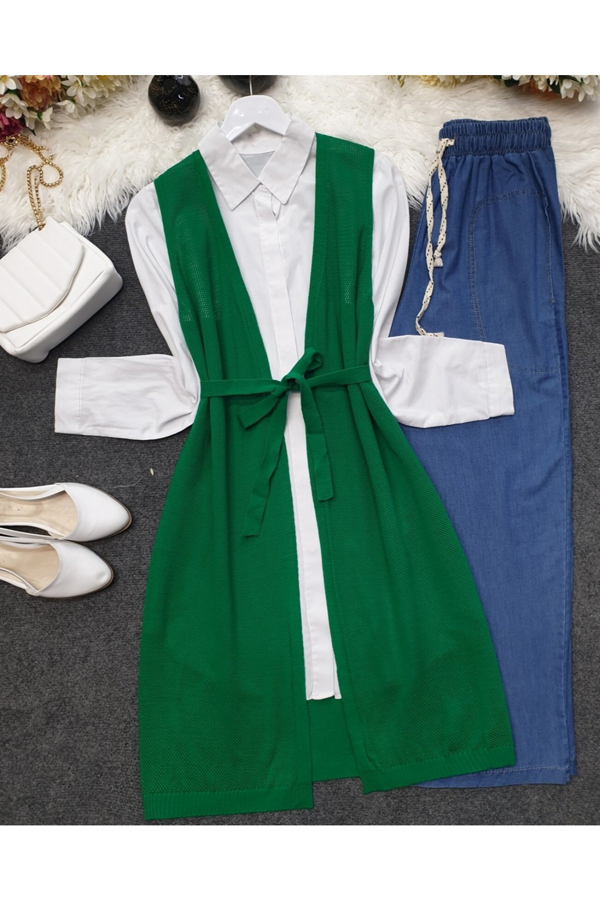 Fileli Baharlık Hırka     -Yeşil