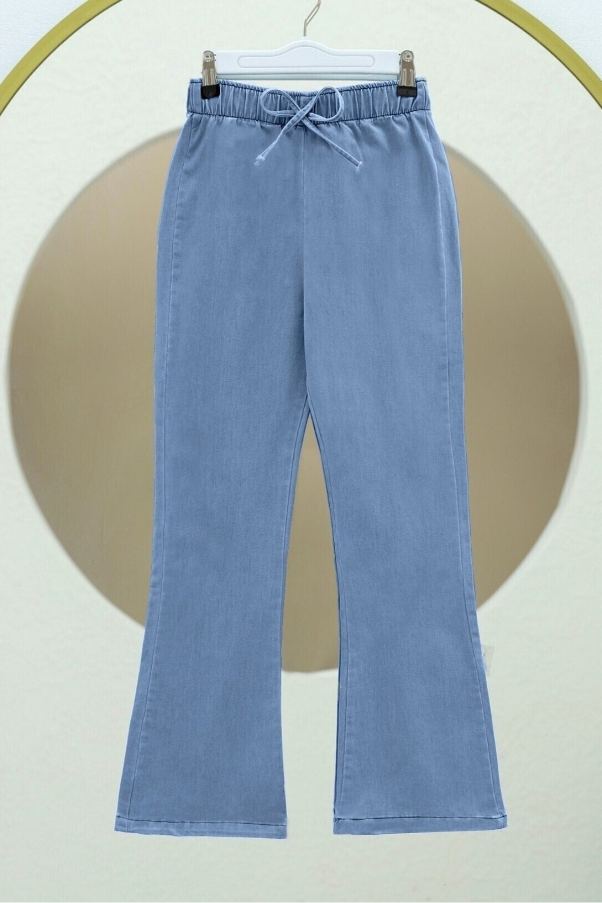 İspanyol Paça Bağcık Detaylı Kot Pantolon -Mavi