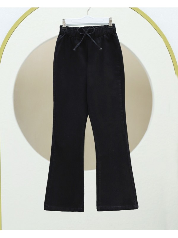 İspanyol Paça Bağcık Detaylı Kot Pantolon -Siyah