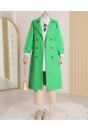 Çift Düğme Kemerli Uzun Trenckot  -Yeşil